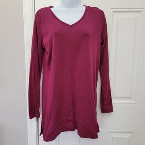 J Jill Perfect Pima 100% Pima Cotton Burgandy V Neck Tunic Top Size Small